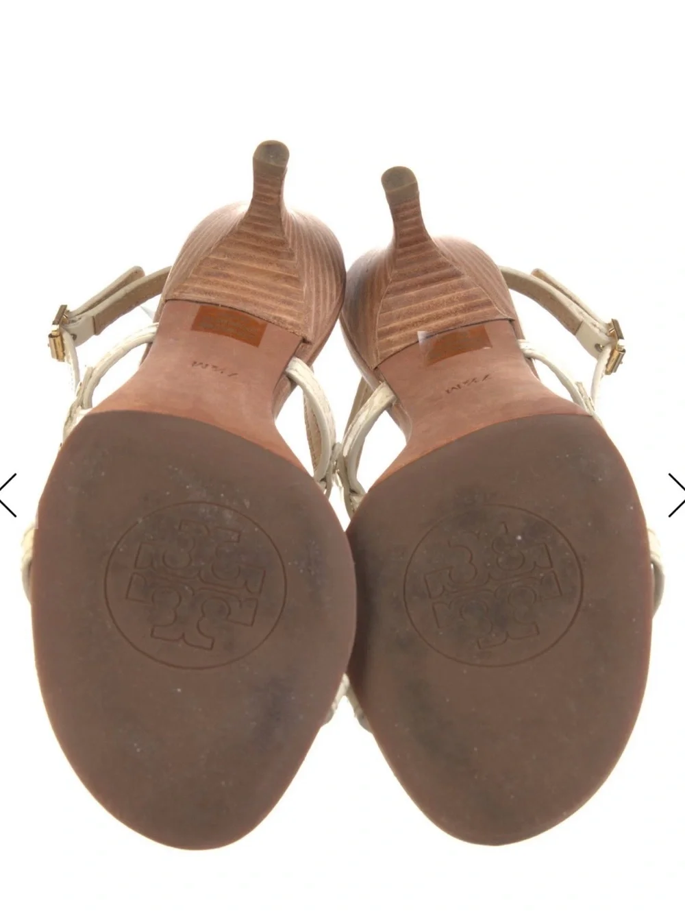 Tory Burch Cream and Tan Slingback Kitten-Heel Sandals